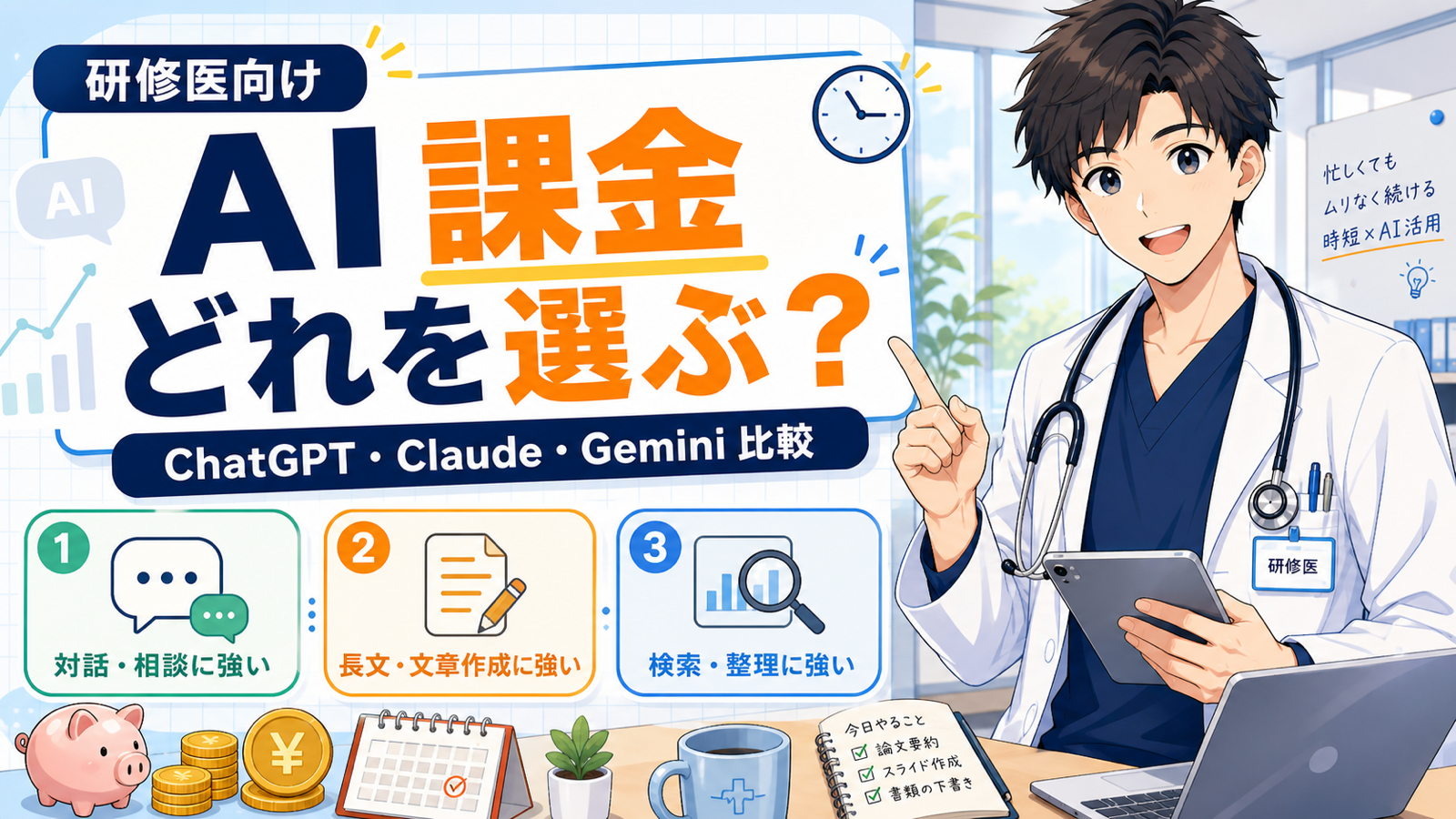 研修医向けAI課金比較記事のアイキャッチ